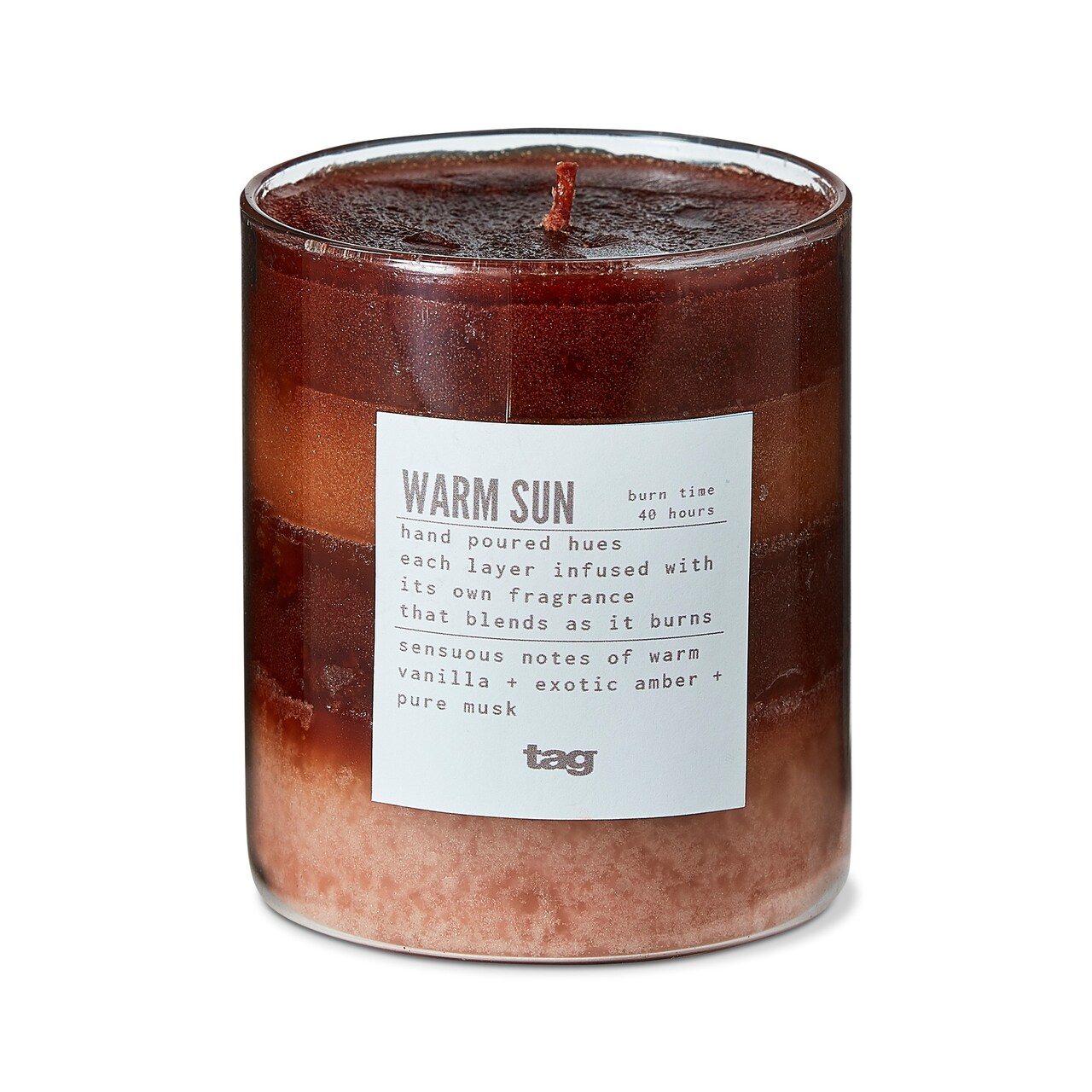 Warm Sun Scented Paraffin Wax Pillar Candle Small Brown 3x3.3 inch Burn Time 55 Hours